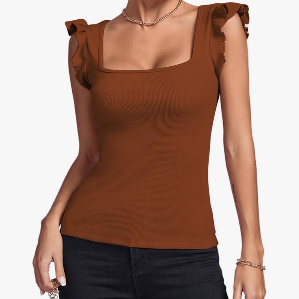 Chic Nation Brown Ruffled Tank Top